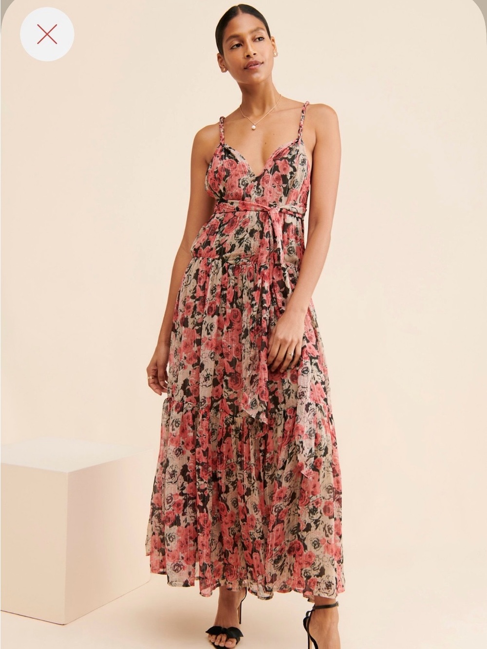 Astr Printed Floral Maxi Dress in Coral and Beige
